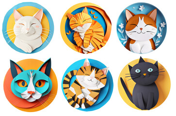 Papercraft set. World cat day concept. 