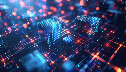 Obraz premium Digital background perfect for tech processes, neural networks, artificial intelligence, data transfer and encryption, digital archives