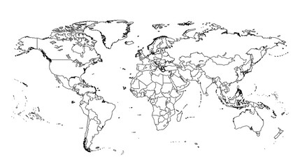 Fototapeta premium Minimalist Outline Drawing of a World Map: Detailed Educational Tool for Geography and Design