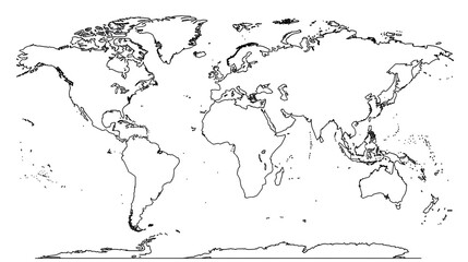 Detailed Outline Drawing of a World Map: A Comprehensive Cartographic for Customization and