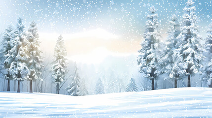 Fototapeta premium Winter landscape with white pine trees on snow vector image