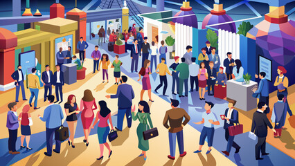 Large anonymous crowd at a trade show