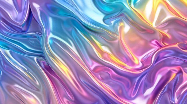Abstract Holographic iridescent rainbom Y2K fluid background. Lliquid gradient waves surface futuristic texture.Mental health holo modern aesthetic. Trendy  Brutalism