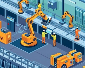 Illustration of Investing in training and education programs to upskill workers for new technologies and processes in industrial plants. Ai Generate.