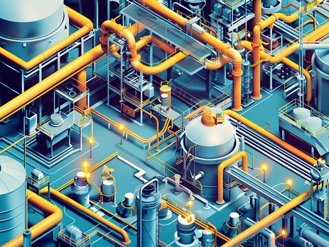 Illustration of Investing in training and education programs to upskill workers for new technologies and processes in industrial plants. Ai Generate.