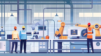 Illustration of Investing in training and education programs to upskill workers for new technologies and processes in industrial plants. Ai Generate.