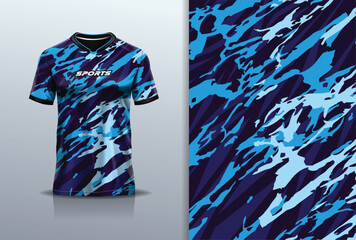 Tshirt mockup abstract grunge marble texture sport jersey design for football soccer, racing, esports, running, blue color  © Nimpuna O