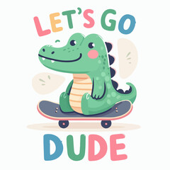 vector cute crocodile with skateboard t-shirt art design