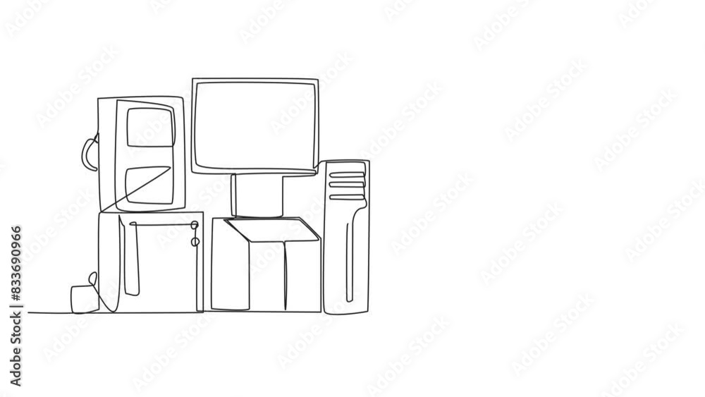 Poster animation of continuous line drawing robot lying on back reading book. read guidebooks to assemble s