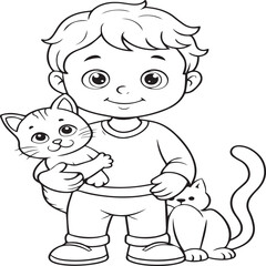 In the foreground a single baby cat in home. Cat in home coloring pages for children