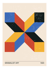 Minimal 20s geometric design poster, vector template with primitive shapes