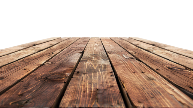 Perspective view of wood or wooden table top on transparent background, png - Powered by Adobe