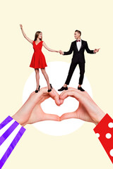 Collage picture artwork of happy people dancing first waltz love feelings romance isolated on...