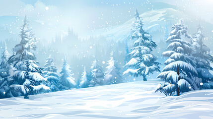 Fototapeta premium Winter landscape with white pine trees on snow vector image