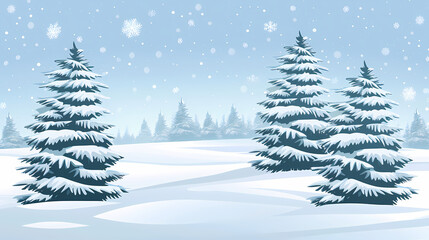 Obraz premium Winter landscape with white pine trees on snow vector image