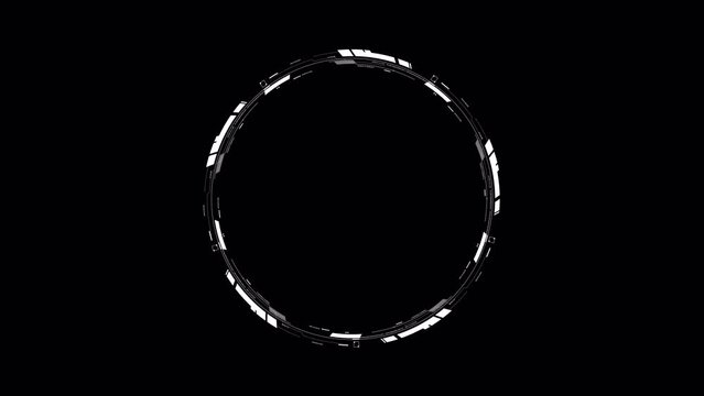 HUD Circle for user interface, technology, game background. Indicates futuristic hi-tech process, loading. Digital Sci-fi circle on isolated black background. Abstract circle data slowly rotating.