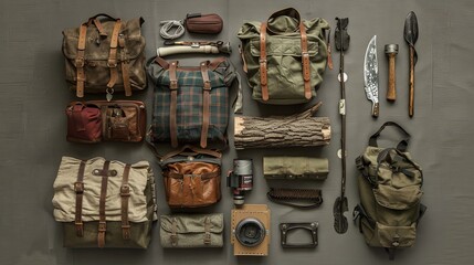 Vintage gear for camping in the wilderness