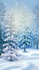 Winter landscape with white pine trees on snow vector image