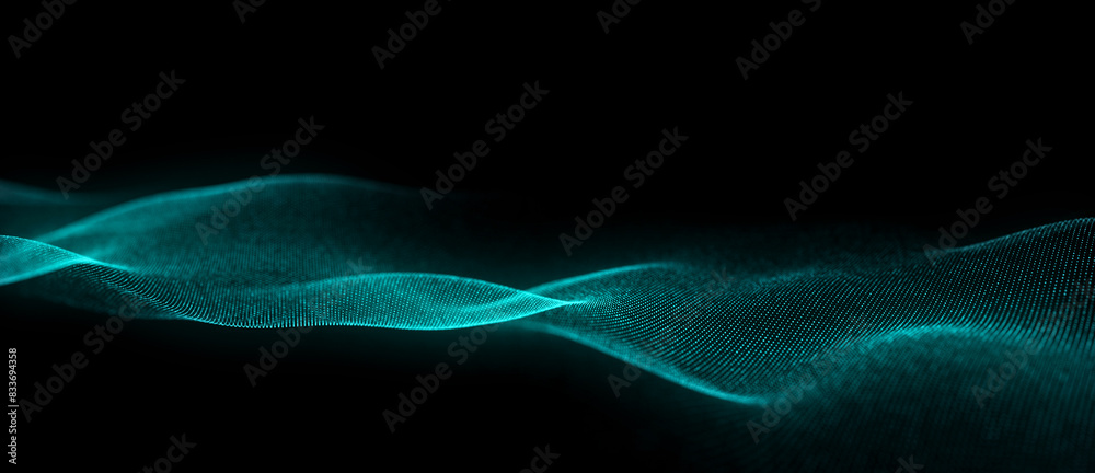 Poster futuristic moving wave. digital background with moving glowing particles and lines. big data visuali