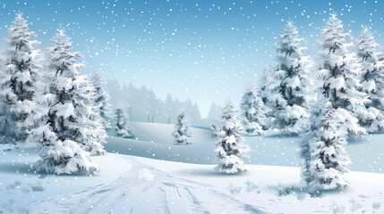 Winter landscape with white pine trees on snow vector image