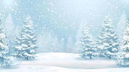 Obraz premium Winter landscape with white pine trees on snow vector image