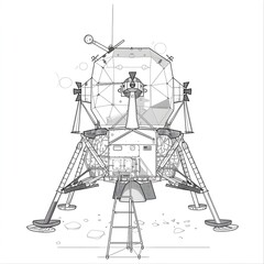 Minimalist Scientific Detailed Lines Lunar Module for Space