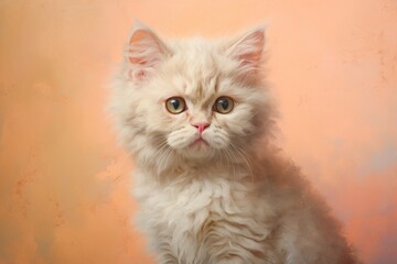 Fototapeta premium Portrait of a cute selkirk rex cat in pastel brown background