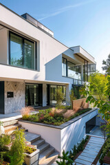 Contemporary three-story villa in bauhaus style.