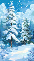 Winter landscape with white pine trees on snow vector image