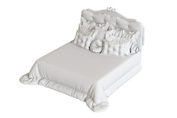 
big comfortable bed isolated on transparent background, home furniture, illustration, 3d rendering