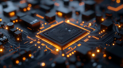 processor chip, tech environment, blockchain concept.