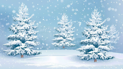 Fototapeta premium Winter landscape with white pine trees on snow vector image