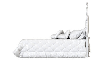 
big comfortable bed isolated on transparent background, home furniture, illustration, 3d rendering