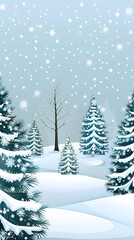 Naklejka premium Winter landscape with white pine trees on snow vector image