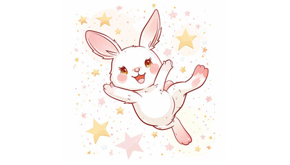 Adorable smiling rabbit vector illustration. Funny positive bunny with long ears and symbol of love Easter birthday greeting figurine isolated