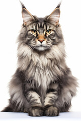 Obraz premium Maine coon cat on white background, sitting, studio shot