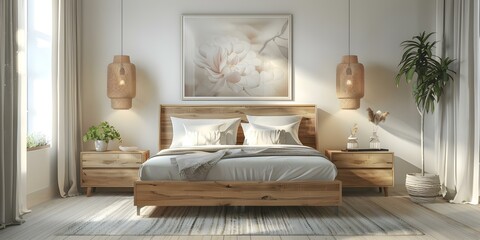 Scandinavian-Inspired Bedroom: Light Wood Furniture, White Walls, and Minimalist Decor. Concept Scandinavian Design, Light Wood Furniture, White Walls, Minimalist Decor, Bedroom Decor
