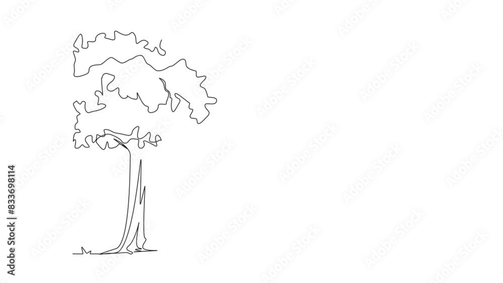 Poster self drawing animation of continuous line drawing shady trees that thrive in space. used to sit and 