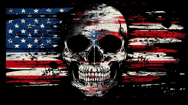 Grungy Skull and Distressed American Flag Background