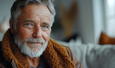 Portrait of a senior man looking in the camera and smiling. AI