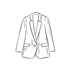 A line drawn illustration of a long women's jacket blazer. Hand drawn ladies fashion in a sketchy style.