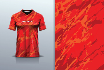 Tshirt mockup abstract grunge marble texture sport jersey design for football soccer, racing, esports, running, red color	