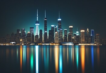 Obraz premium futuristic city skyline, reflected in the water