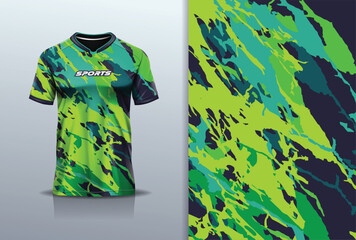 Tshirt mockup abstract grunge marble texture sport jersey design for football soccer, racing, esports, running, green black color  © Nimpuna O