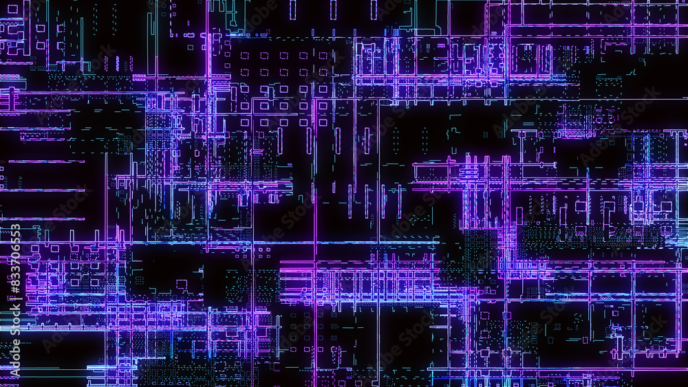 Poster printed circuit board. visualization of advanced technology concept: pcb processor microchip, digiti