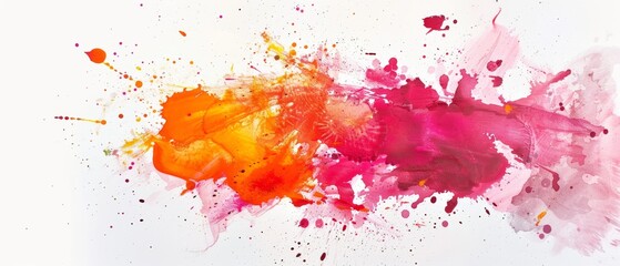 Fototapeta premium Vibrant Abstract Paint Blots Background - Pink, Orange, Yellow Brush Strokes and Splashes on Canvas for Creative Design and Artistic Projects