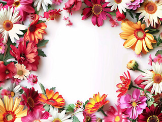 Obraz premium A watercolor painting of flowers with green leaves with big detail frame and empty space in the middle.