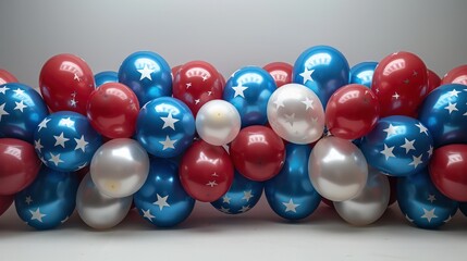 Patriotic balloon arch with stars and stripes for Independence Day.