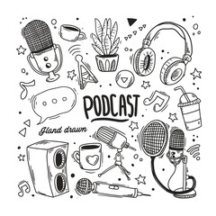 podcast hand drawn equipment vector