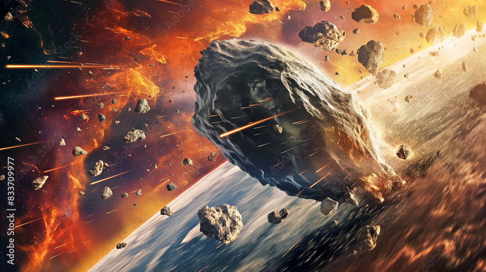 Wall mural giant meteorite or comet was burning fiercely. it is falling towards the earth at high speed in the 